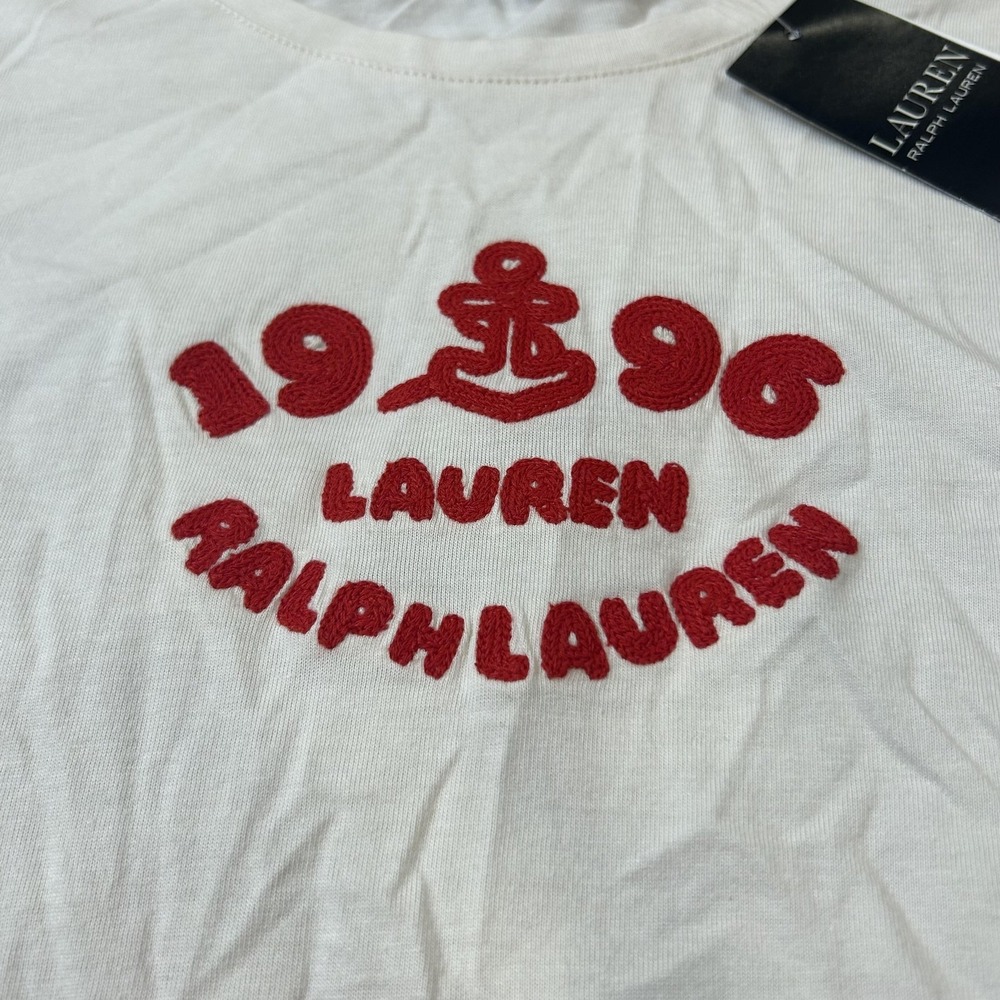 Lauren Ralph Lauren Shirt Womens XL White Red Stripe Embroidered Anchor 1996